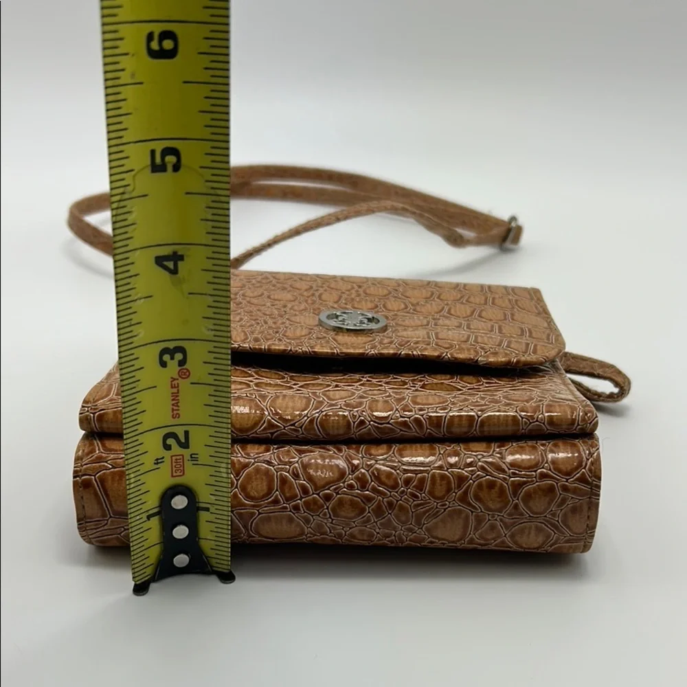 George wallet on string shoulder bag tan animal print faux patent leather casual